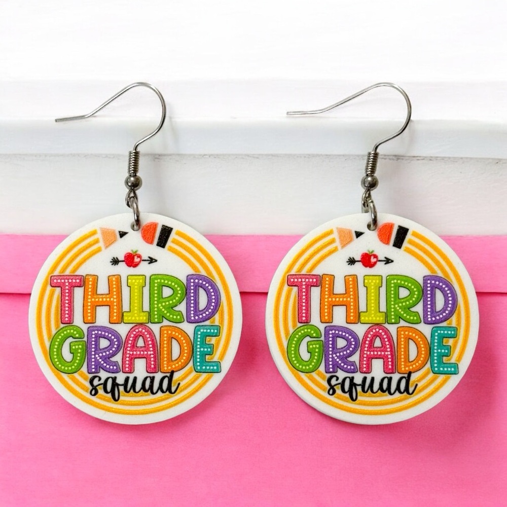 Colorful Third Grade Squad Earrings